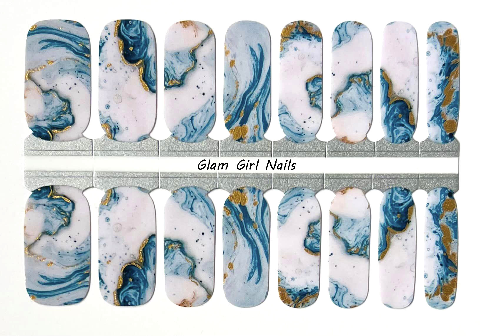 Blue and Gold Marble Nail Decals - Glam Girl Nails