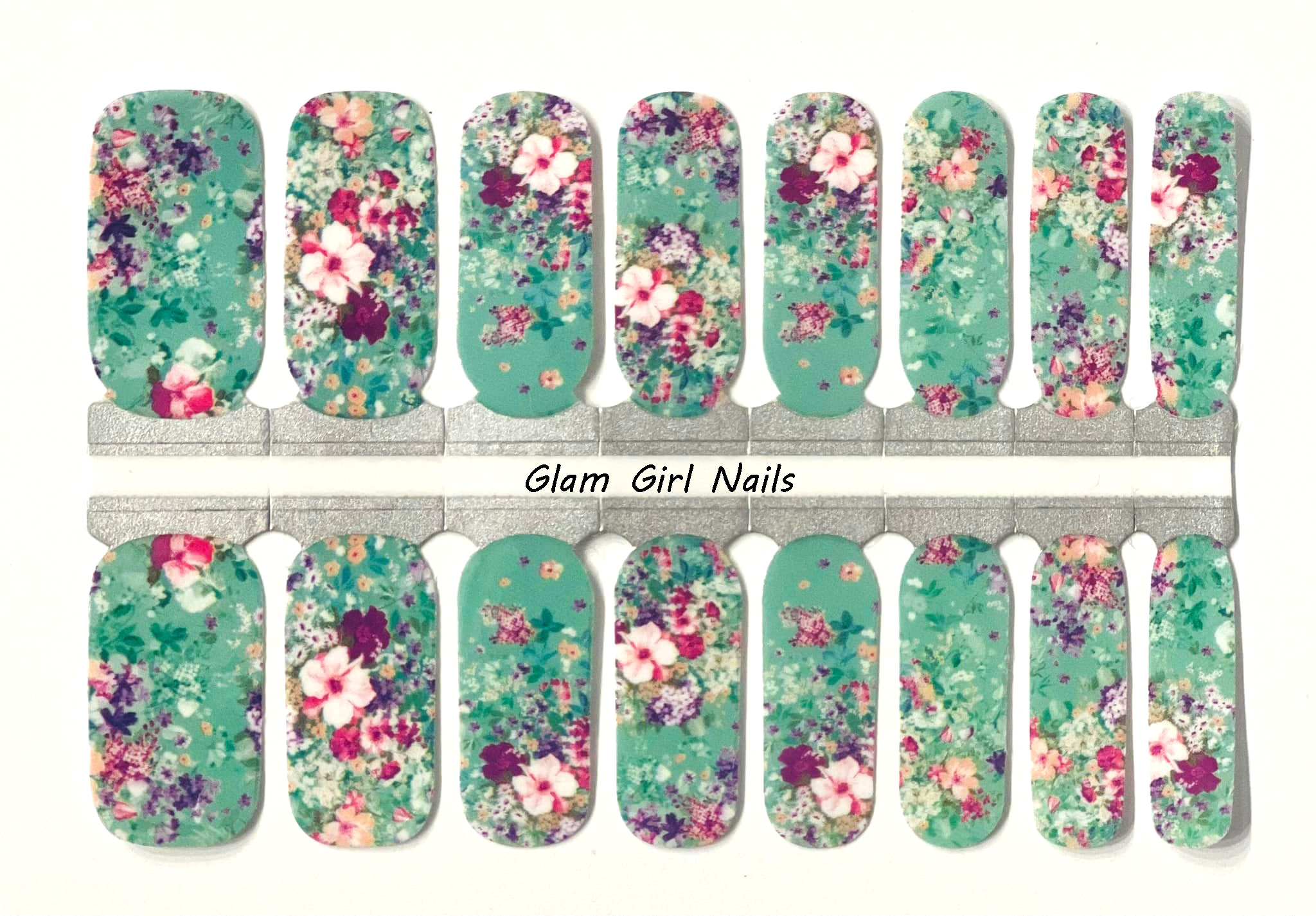 Purple and Green Floral Nail Wraps - Glam Girl Nails