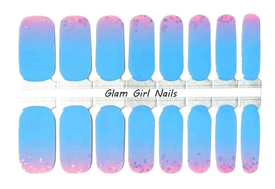 Pink and Blue Ombre Sparkle Nail Polish Wraps - Glam Girl Nails