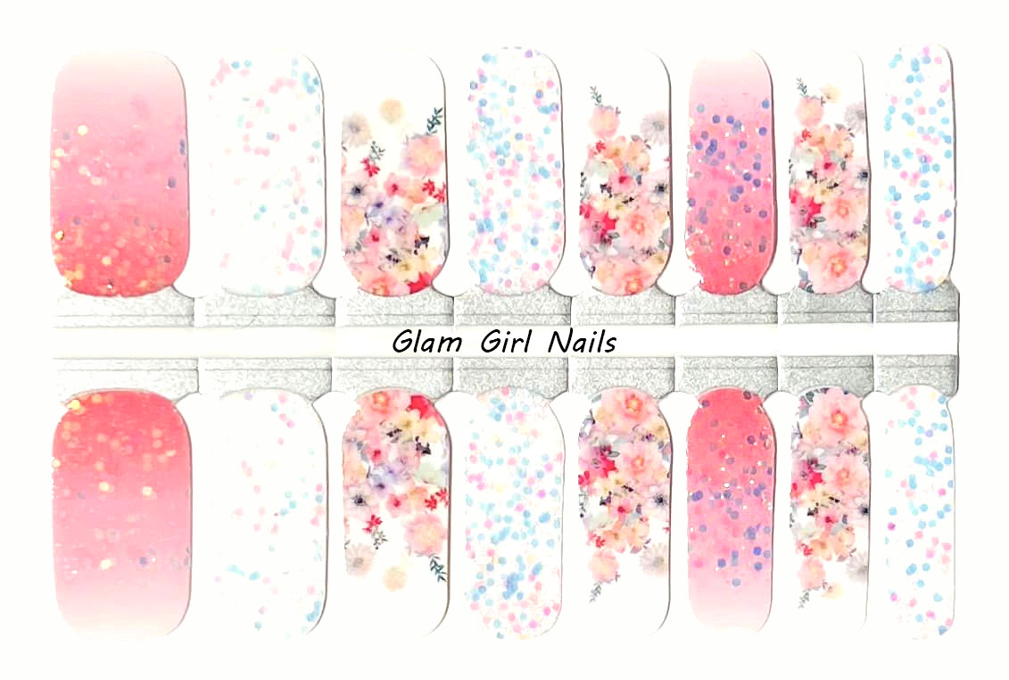 Spring Nail Wraps Spring Chunky Glitter Floral Nail Polish Wraps - Glam Girl Nails